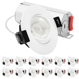 LUXRITE 3-Inch Gimbal LED Recessed Lighting, 5 Color Selectable 2700K-5000K, 9 Watts, 750 Lumens, Adjustable 360º + 30º Swivel Spotlight, Dimmable, CRI90, IC & Wet Rated, ETL, White (12 Pack)