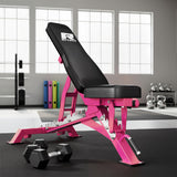 RitFit Adjustable/Foldable Utility Weight Bench for Home Gym, Weightlifting and Strength Training - Bonus Workout Poster with 35 Total Body Exercises, PINK