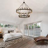 HHR 48 Inch 2 Tier Wagon Wheel Chandelier, 36-Light Extra Large Black Round Chandelier, Rustic Farmhouse Light Fixture for High Ceilings, Dining Room Living Room Foyer Entryway