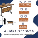 Office Mobile Folding Conference Table, Modular Rolling Conference Tables with Wheels, Training Seminar Desks for School Classroom Meeting Library (8, Brown, 70.8IN)