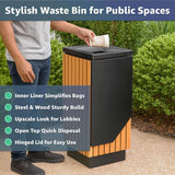 Zedfire 13 Gallon Commercial Outdoor Trash Can - Square Decorative Waste Bin with Steel & Wood