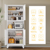 YAUWOH 69" Tall Metal Pantry Cabinet with Microwave Shelf,Microwave Storage Cabinet with 4 Doors & 3 Adjustable Shelves,Metal Cabinet with Storage for Kitchen Dining Room Living Room(1PC,White)
