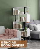 5 Tier Geometric Bookcase,S Shaped Bookshelf, Wood Decorative Storage Shelving, Modern Freestanding Display Shelves