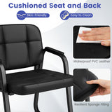 GIANTEX Waiting Room Guest Chairs Set of 6, Leather Office Reception Chairs with Padded Armrests, Sled Base, Metal Frame, Stationary Side Chairs No Wheels for Conference Meeting Lobby Home, Black