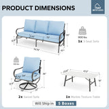 MFSTUDIO 4 Piece Metal Patio Furniture Set with Blue Cushions