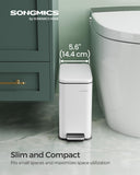 SONGMICS Bathroom Trash Can, 1.3 GBathroom Trash Can, 1.3 Gallon (5 L) Small Trash Bin with Lid, Slim for Small Spacesallon (5 L) Small Trash Bin with Lid, Slim for Small Spaces, Stainless Steel Garbage Can, Soft Close, White ULTB560W05