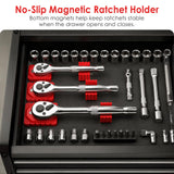 Magnetic Ratchet Organizer Kit, 3 Pack 1/4" 3/8" 1/2" 3D-Printed Magnetic Ratchet Holder with 9 Bottom Magnets, No-Slip Toolbox Drawer Organizer