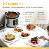 CARORI 9-in-1 Electric Pressure Cooker, 1000W Instant Multi-Cooker with IMD Touchscreen, Olla de Presion, Non-Stick Pot, Rice Cook, Slow Cook, Steamer, Sauté, Warmer, Safe Venting, Silver 8 Qt