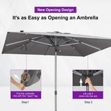 PURPLE LEAF Outdoor Sun Umbrella 10' x 10' with Base Semi Auto Lift, Gray