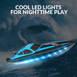 VOLANTEXRC RC Boat 20MPH Fast Remote Control Boat with Lights 2.4Ghz Toy Boat for Pools and Lakes with 2 Rechargeable Batteries Toys Gifts for Adults, Blue