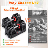 XDDIAS Adjustable Dumbbell Set of 2, 25/55/80LB Dumbbell Set-Fast Adjust Weights Set, 5/10/16 in 1 Free Weights Dumbbells Set with Anti-Slip Metal Handle, Compact Size (55LB-Pair-10-Gears)