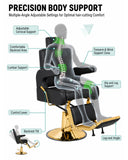 IJIALIFE Reclining Barber Chair 450 lb Capacity, Hydraulic Salon Chair with Adjustable Headrest & 360° Swivel, Heavy Duty Styling Chair for Barbershop, Hair Salon, Spa & Home (Black & Gold)