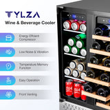 Tylza Wine and Beverage Refrigerator, 24 Inch Dual Zone Wine Beverage Cooler, Holds 20 Bottles and 88 Cans, Built-In and Freestanding