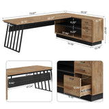 Tribesigns 71-Inch Executive Desk, L-Shaped Desk with Cabinet, Large Office Desk with Drawers and Storage Shelves, Writing Table Computer Desk for Home Office, Oak and Black