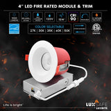 LUXRITE 12-Pack 4 Inch LED Recessed Lights with J-Box, 5CCT 2700K-5000K, 2 Hour Fire Rating, 15 Watts, 1000 Lumens, 38° Spotlight, Dimmable, IC Rated, Wet Rated, ETL - Baffle Trim
