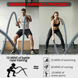 Battle Rope for Home Gym Workout - 1.5 Inch 30ft Heavy Weighted Training Exercise Ropes Fitness Equipment with Sleeve and Anchor Strap Kit for Outdoor Working Out - Gray