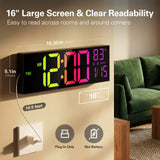 JALL 16.15 inch Large Digital Wall Clock, RGB Lights with Remote Control, Dual Alarms with Big LED Display, Auto DST, C° / F° Temperature for Classroom, Birthday Gift, Senior