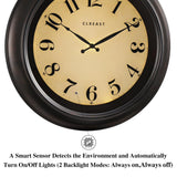CLXEAST 18 Inch Large Illuminated Wall Clock with AI Smart Night Light Sensor,Modern Farmhouse Wall Clocks for Living Room,Bedroom, Kitchen, Home Office,Oil Rubbed Bronze Black