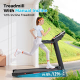 Lastforever 3.5HP Folding Treadmill for Home, 350 lbs Capacity, Portable Treadmills with 3-Level 12% Manual Incline, Bluetooth Speaker, Shock Absorption