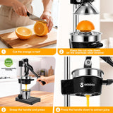 Shcazhcx Cast Iron Citrus Juicer, Ultra-Premium Hand Press Fruit Juicer with Stainless Steel Cup, Heavy Duty High Yield Pomegranate Lemon Orange Lime Squeezer for Kitchen & Commercial Use, Black