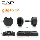 CAP ADJUSTABELL® 25 lb Pair of Adjustable Dumbbells with Contoured Full Rotation Handle, Honeycomb Black Handle