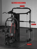 SunHome Multifunction Home Gym Equipment Workout Station, Smith Machine with 138LB Weight Stack and BP, Leg Press, LAT Station for Full Body Training