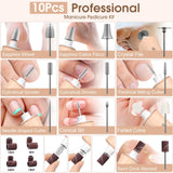 Professional Manicure Pedicure Kit, Cordless Electric Nail Drill with 360° LED Light&10 Speeds&Memory Mode, Pedicure Tools for feet, Hand Foot Care Nail Drill for Thick Nail Toenail Cuticle, Pink