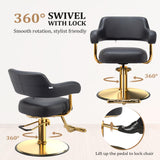 OmySalon Barber Chairs for Barbershop Black and Gold Styling Chair, Salon Chair for Hair Stylist Heavy Duty Hydraulic Pump, 360°Swivel with Footrest, Hairdressing Home Beauty Spa Braiding Equipment