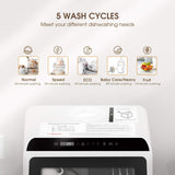 NOVETE Portable Countertop Dishwashers, Compact Dishwashers with 5L Built-in Water Tank & Inlet Hose, 5 Washing Programs, Baby Care, Air-Dry Function and LED Light for Small Apartments