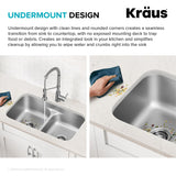 KRAUS Premier 32-inch Undermount 50/50 Double Bowl Low Divider 18-Gauge Stainless Steel Kitchen Sink with Strainers (x2), KBU32