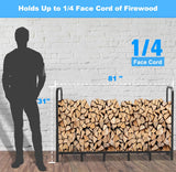 Tikimilor 6.7ft Firewood Rack Holder, Adjustable Heavy Duty Fire Log Stacker Stand for Fireplace, Outdoor Indoor Metal Wood Pile Storage Organizer, Patio Logs Stand tool, Black