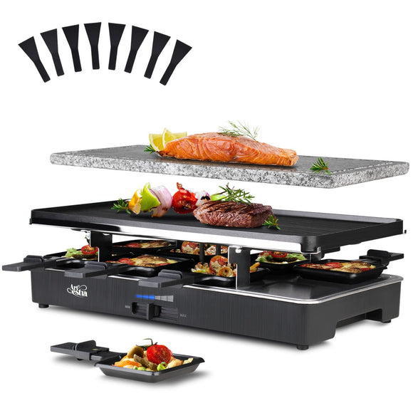 1700W Raclette Table Grill with Steak Stone Cooking, 2-in-1 Korean BBQ Grill Electric Indoor Artestia