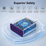 Newdarren 165W Charging Station, 6 Port Desktop Charger, 3 Ports 40W Purple