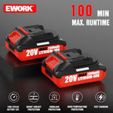 EWORK 20V Cordless Garden Tiller Rototiller with 2×2.0Ah Batteries & Fast Charger, 9" Width & 7" Depth Cultivator Tiller for Gardening, Ideal for Lawn Yard Soil Cultivation