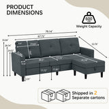 Pingliang 80-Inch Convertible Sectional Sofa with Ottoman, Dark Gray
