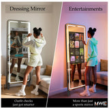 Smart Gym Mirror for Home Workout | 32" HD Touch-Screen Andriod OS | 63" Reflective Surface | No VIP Fees Support Various APPs, Voice Control, Music Sync LED Light Strip, for Home Gym/ Yoga/ Dance