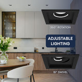 LUXRITE 1-Head Regressed Gimbal LED Recessed Spotlight, 360°+15° Adjustable, 5CCT 2700K-5000K, CRI90, 15W, 1000 Lumens, 60° Beam Angle, Square Black Finish, Dual Dimmable, IC & Wet Rated (4 Pack)