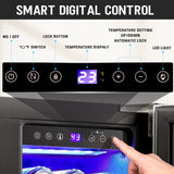 Antarctic Star Wine and Beverage Refrigerator, 24 Inch Dual Zone Wine Cooler with Glass Door, Built in or Under Counter Wine Fridge with Blue LED Light,18 Bottles and 66 Cans Capacity Beverage Cooler