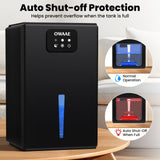 OWAAE Dehumidifier, 1000 sq.ft Quiet Dehumidifiers for Home Bedroom Bathroom Basement with 95oz Water Tank, Sleep Mode, Auto Shut-Off 7 Colors LED Light, Black