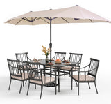 PHI VILLA 7 Piece Patio Dining Set, Rectangular Metal Table