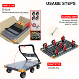 Push Cart, Folding Mobile Platform Trolley,Thickened and Reinforced, 360° Swivel Wheels,
