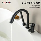 SUBEIXI Roman Tub Faucet with Hand Shower Matte Black 3 Hole Deck Mount Bathtub Faucet with Sprayer All Metal High Flow Bathtub Faucet Tub Filler High Arch Spout