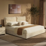 ModernMate King Size Bed Frame with 4 Storage Drawers & Headboard with Dual Cushions, Freya Collection Upholstered Platform Bed, Oeko-TEX, Noise-Free, No Box Spring, Sandstone Beige