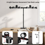 Omorepa 8 Light Sources Gooseneck Tree Desk Lamp with Base, 24W Eye-Care Bright LED Desk Light with Remote, Dimmable Reading Table Light for Desktop Working,Drafting,Reading