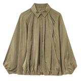 Talakeno Womens Puffed Bomber Jacket Casual Batwing Sleeve Lapel Collar Zip Shirts Oversized Pleated Streetwear Jackets(Green,XL)