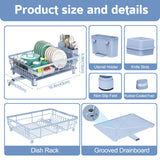 Ricobes Dish Drying Rack - Space Saving Dish Rack - Dish Racks for Kitchen Counter with Drainboard, Blue