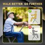 BigAlex Alloy Folding Cane with Seat, Lightweight Adjustable Walking Cane with Seat, Cane Seat with LED for Woman/Man, Comfortable Handle and 3 Non-Slip Legs, Walking Stick for Seniors,Black