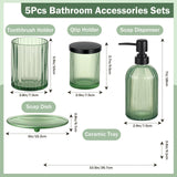 Shinowa Bathroom Accessories Set, 5 Pcs Clear Glass Bathroom Accessory Sets Complete with Soap Dispenser, Toothbrush Holder, Q-Tips Holder, Soap Dish, Ceramic Tray, Vanity Organizer, Green