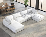 152" Modular Sectional Sofa, 6 Seats U Shaped Cloud Couch, White Linen