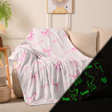 Wajade Pink Bow Glow in The Dark Love Blanket Birthday Gifts for Girls 1 2 3 4 5 6 7 8 9 10 11 12 Kids Blanket with Heart Christmas Girl Gifts Ideas Cute Bedroom Decor 60"×80"